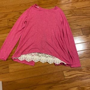 Pink long sleeve shirt with lace back